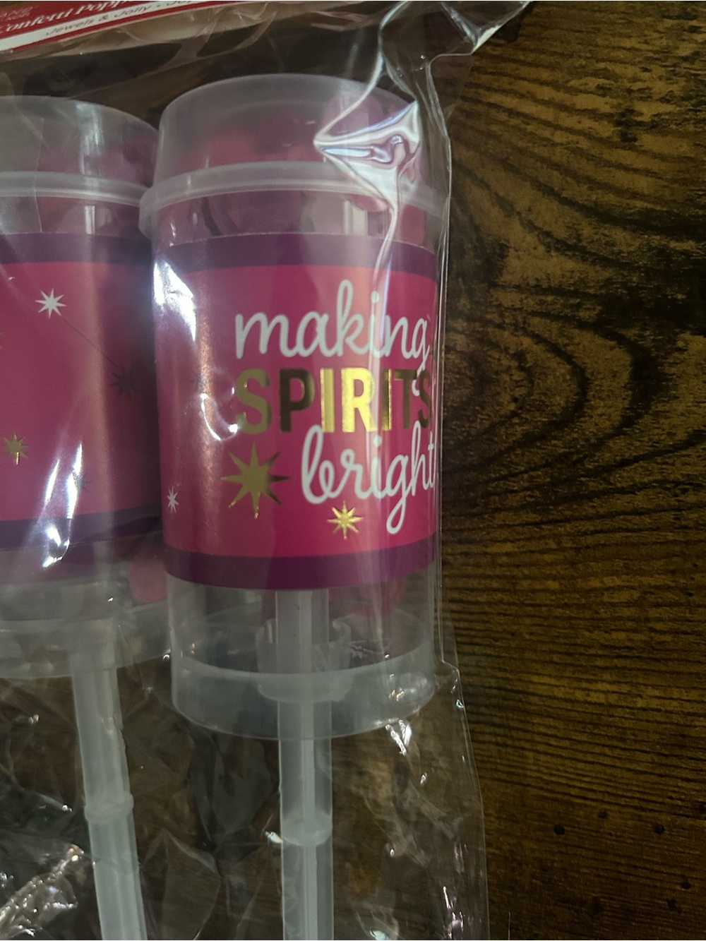 Confetti Poppers - Pink Sparkle Party Push-Pop Set-“Making Spirits Bright” - Picture 2 of 6